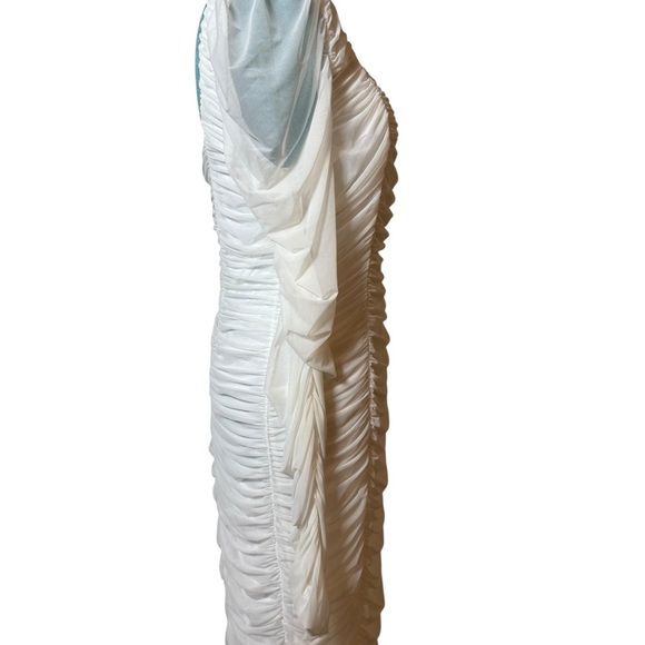 Fashion Nova White Ruched Mesh Bodycon Dress NWOT XL - Picture 7 of 11